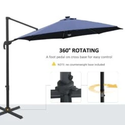 Outsunny 3m LED Cantilever Parasol With Base And Solar Lights - Blue - 84D-104NU 15 Outsunny 3m LED Cantilever Parasol With Base And Solar Lights - Blue - 84D-104NU -OUTSUNNY Sales Shop outsunny 84d 104nu 5