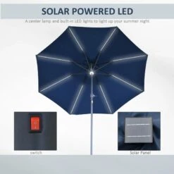 Outsunny 2.7m Garden Parasol Sun Umbrella With LED Solar Light - Blue - 84D-105NU -OUTSUNNY Sales Shop outsunny 84d 105nu 4