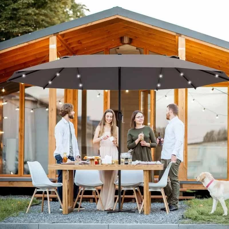 Outsunny 4.4m Double-Sided Sun Parasol LED Solar Lights - Dark Grey - 84D-106CG 1 Outsunny 4.4m Double-Sided Sun Parasol LED Solar Lights - Dark Grey - 84D-106CG