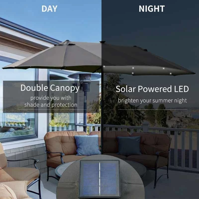 Outsunny 4.4m Double-Sided Sun Parasol LED Solar Lights - Dark Grey - 84D-106CG 9 Outsunny 4.4m Double-Sided Sun Parasol LED Solar Lights - Dark Grey - 84D-106CG - Image 9