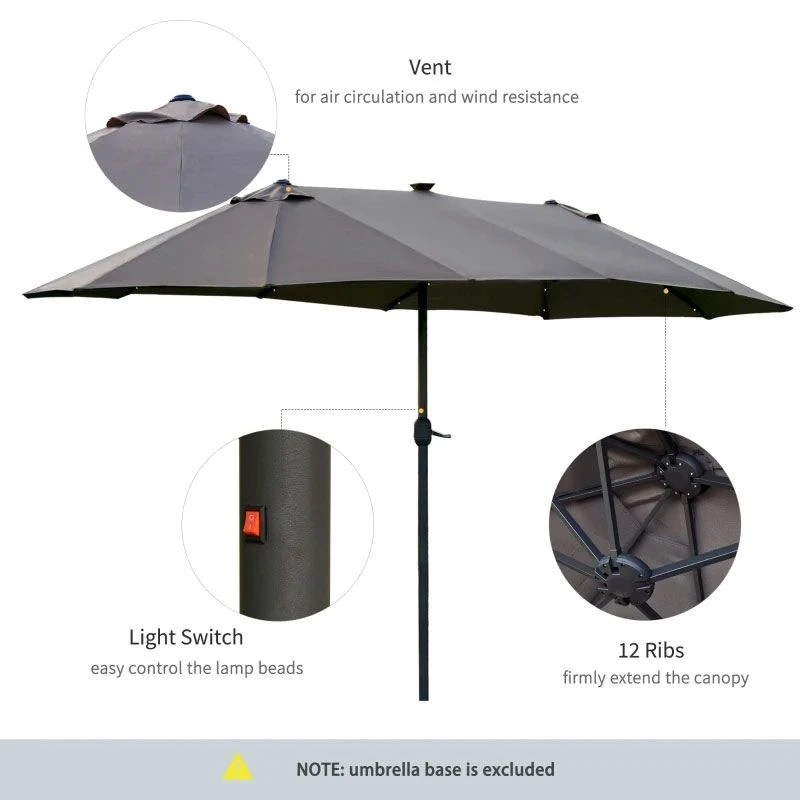 Outsunny 4.4m Double-Sided Sun Parasol LED Solar Lights - Dark Grey - 84D-106CG 7 Outsunny 4.4m Double-Sided Sun Parasol LED Solar Lights - Dark Grey - 84D-106CG - Image 7