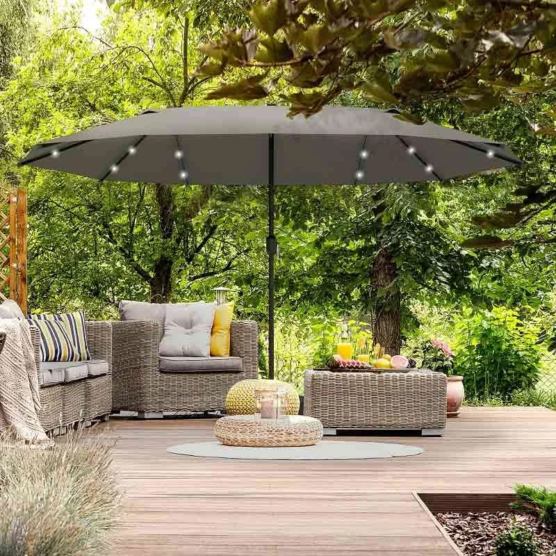 Outsunny 4.4m Double-Sided Sun Parasol LED Solar Lights - Dark Grey - 84D-106CG 3 Outsunny 4.4m Double-Sided Sun Parasol LED Solar Lights - Dark Grey - 84D-106CG - Image 3