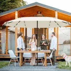 Outsunny 4.4m Double-Sided Sun Parasol LED Solar Lights - Cream White - 84D-106CW -OUTSUNNY Sales Shop outsunny 84d 106cw