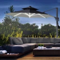 Outsunny 3m Cantilever Parasol With Solar Lights Power Bank Base 360° Spin - Dark Grey - 84D-109V01CG -OUTSUNNY Sales Shop outsunny 84d 109v01cg 1