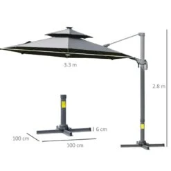 Outsunny 3m Cantilever Parasol With Solar Lights Power Bank Base 360° Spin - Dark Grey - 84D-109V01CG -OUTSUNNY Sales Shop outsunny 84d 109v01cg 2
