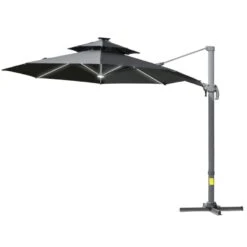 Outsunny 3m Cantilever Parasol With Solar Lights Power Bank Base 360° Spin - Dark Grey - 84D-109V01CG -OUTSUNNY Sales Shop outsunny 84d 109v01cg