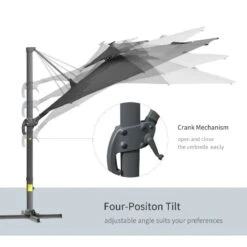 Outsunny 3m Cantilever Parasol With Solar Lights Power Bank Base 360° Spin - Dark Grey - 84D-109V01CG -OUTSUNNY Sales Shop outsunny 84d 109v01cg 4