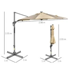 Outsunny 3m LED Cantilever Parasol Adjustable Garden Umbrella With Base Solar Lights - Beige - 84D-110 -OUTSUNNY Sales Shop outsunny 84d 110 2