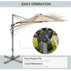 Outsunny 3m LED Cantilever Parasol Adjustable Garden Umbrella With Base Solar Lights - Beige - 84D-110 -OUTSUNNY Sales Shop outsunny 84d 110 3