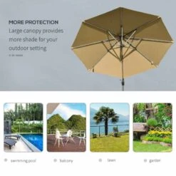 Outsunny 3m LED Cantilever Parasol Adjustable Garden Umbrella With Base Solar Lights - Beige - 84D-110 -OUTSUNNY Sales Shop outsunny 84d 110 4