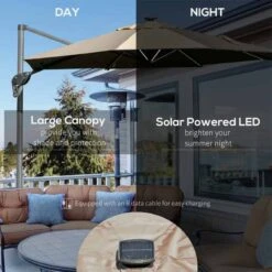 Outsunny 3m LED Cantilever Parasol Adjustable Garden Umbrella With Base Solar Lights - Beige - 84D-110 -OUTSUNNY Sales Shop outsunny 84d 110 6