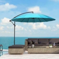 Outsunny 3m Cantilever Umbrella 18 Ribs & Vents Adjustable Angle - Green - 84D-118GN