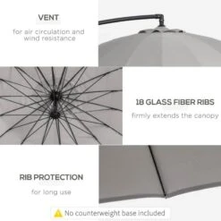 Outsunny 3m Cantilever Umbrella 18 Ribs & Vents Adjustable Angle - Light Grey - 84D-118GY -OUTSUNNY Sales Shop outsunny 84d 118gy 4