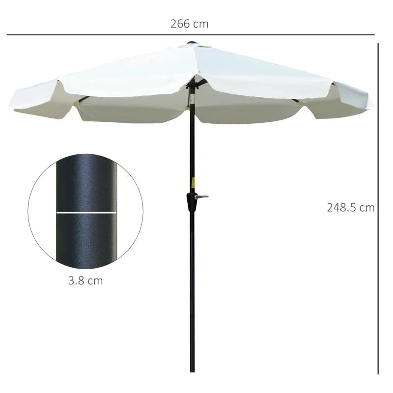 Outsunny 2.66m Patio Parasol With 8 Sturdy Ribs - Cream White - 84D-157 9 Outsunny 2.66m Patio Parasol With 8 Sturdy Ribs - Cream White - 84D-157 - Image 9