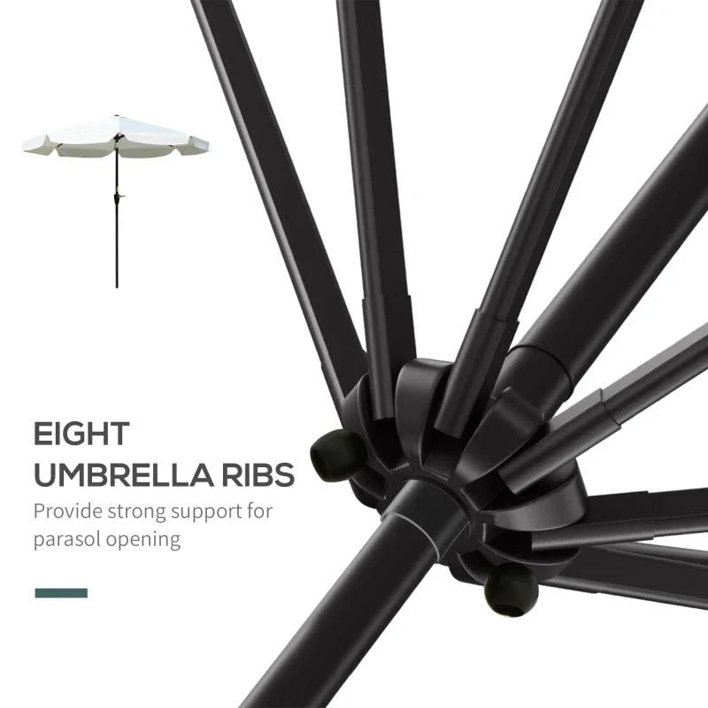 Outsunny 2.66m Patio Parasol With 8 Sturdy Ribs - Cream White - 84D-157 5 Outsunny 2.66m Patio Parasol With 8 Sturdy Ribs - Cream White - 84D-157 - Image 5