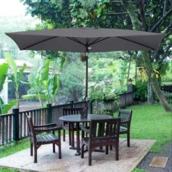 Outsunny 2 X 3m Rectangular Patio Parasol With Crank & Push Button Tilt - Dark Grey - 84D-158CG