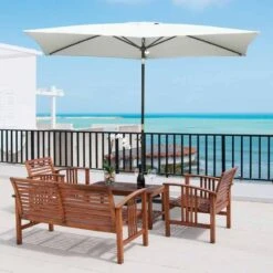 Outsunny 2 X 3m Rectangular Patio Parasol With Crank & Push Button Tilt - Cream White - 84D-158CW