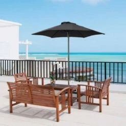 Outsunny 1.96m Patio Parasol With 6 Sturdy Ribs - Black - 84D-159BK