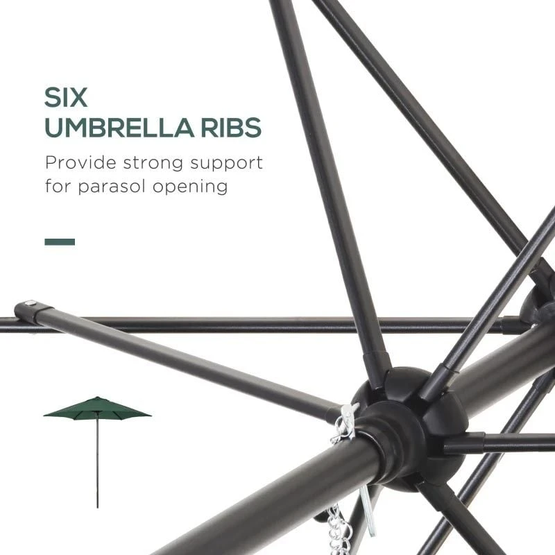 Outsunny 1.96m Patio Parasol With 6 Sturdy Ribs - Green - 84D-159GN 9 Outsunny 1.96m Patio Parasol With 6 Sturdy Ribs - Green - 84D-159GN - Image 9