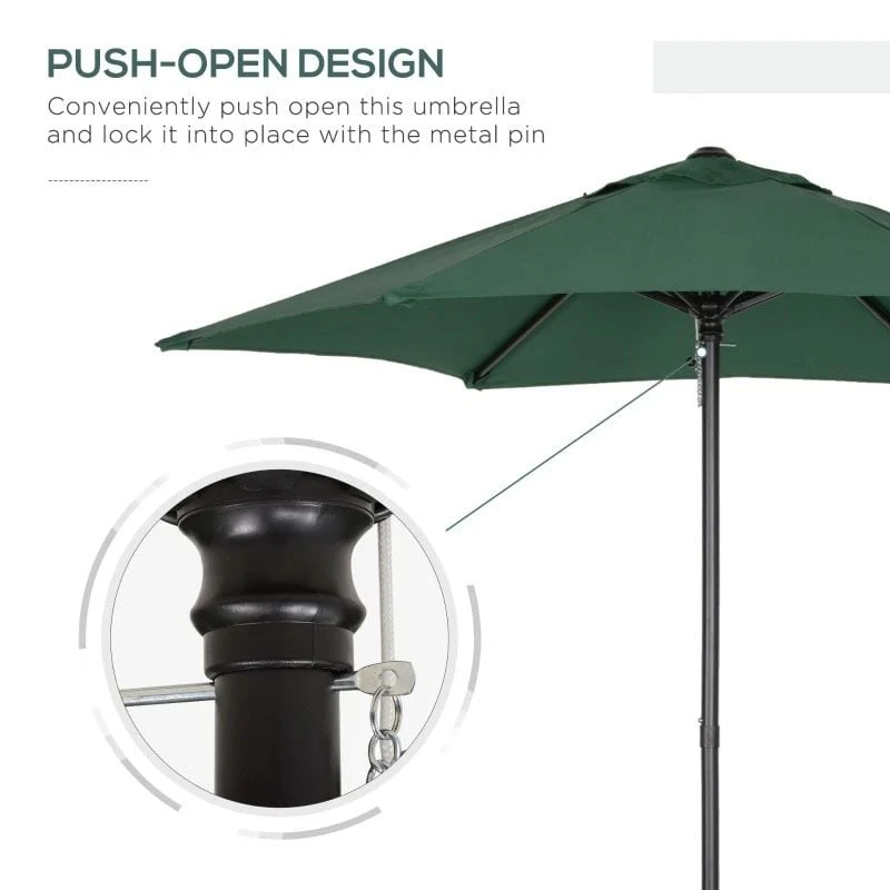 Outsunny 1.96m Patio Parasol With 6 Sturdy Ribs - Green - 84D-159GN 7 Outsunny 1.96m Patio Parasol With 6 Sturdy Ribs - Green - 84D-159GN - Image 7