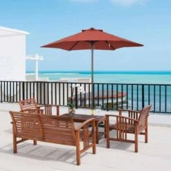 Outsunny 2m Patio Parasol With 6 Sturdy Ribs - Wine Red - 84D-159WR