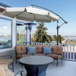 Outsunny 2.7m Banana Cantilever Parasol With Crank Handle And Cross Base - Cream White - 84D-161 19 Outsunny 2.7m Banana Cantilever Parasol With Crank Handle And Cross Base - Cream White - 84D-161 -OUTSUNNY Sales Shop outsunny 84d 161 1