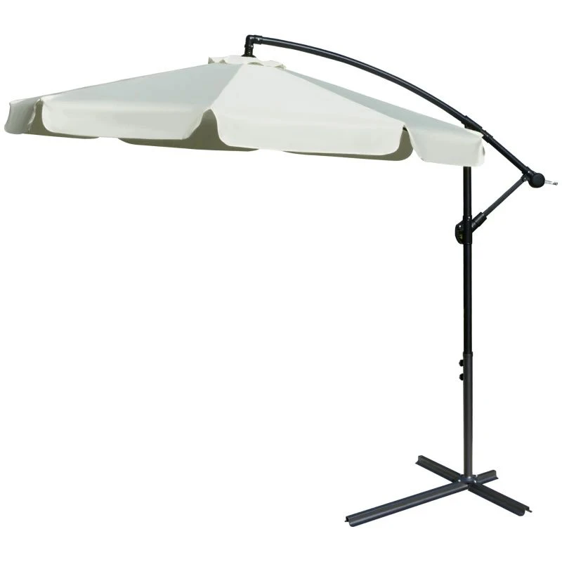 Outsunny 2.7m Banana Cantilever Parasol With Crank Handle And Cross Base - Cream White - 84D-161 2 Outsunny 2.7m Banana Cantilever Parasol With Crank Handle And Cross Base - Cream White - 84D-161 - Image 2