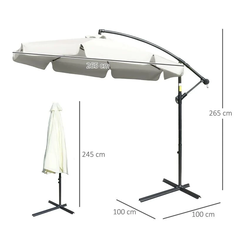 Outsunny 2.7m Banana Cantilever Parasol With Crank Handle And Cross Base - Cream White - 84D-161 9 Outsunny 2.7m Banana Cantilever Parasol With Crank Handle And Cross Base - Cream White - 84D-161 - Image 9