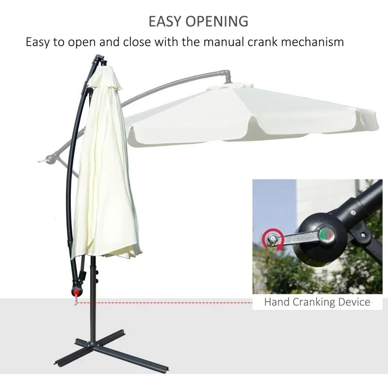 Outsunny 2.7m Banana Cantilever Parasol With Crank Handle And Cross Base - Cream White - 84D-161 8 Outsunny 2.7m Banana Cantilever Parasol With Crank Handle And Cross Base - Cream White - 84D-161 - Image 8