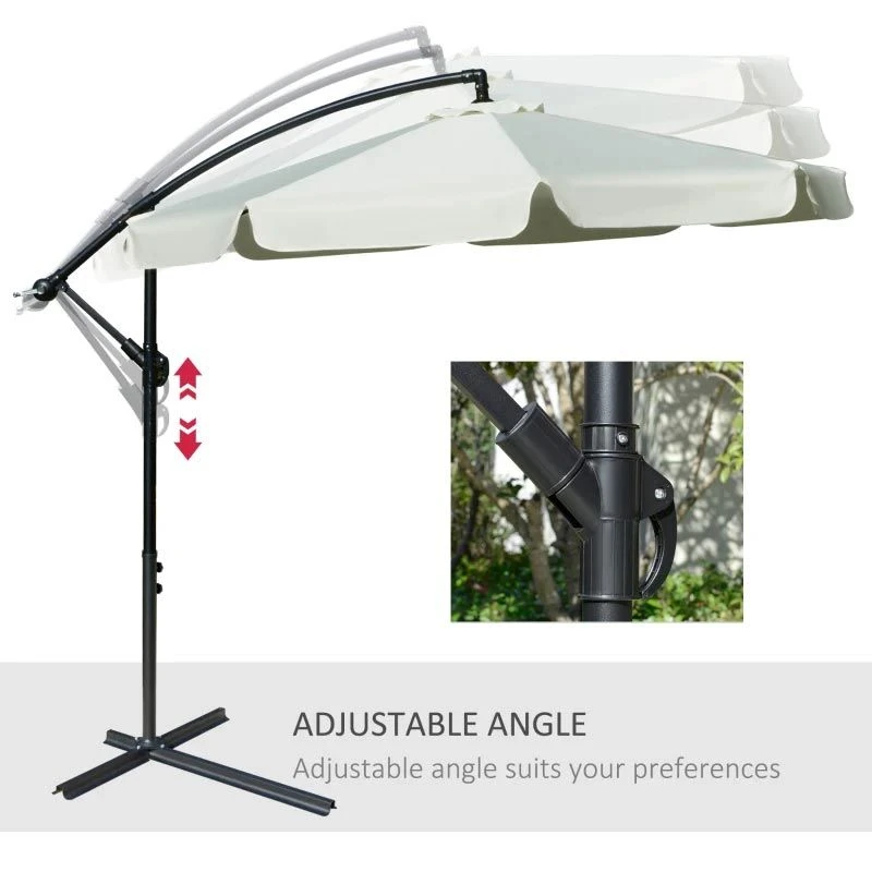 Outsunny 2.7m Banana Cantilever Parasol With Crank Handle And Cross Base - Cream White - 84D-161 7 Outsunny 2.7m Banana Cantilever Parasol With Crank Handle And Cross Base - Cream White - 84D-161 - Image 7