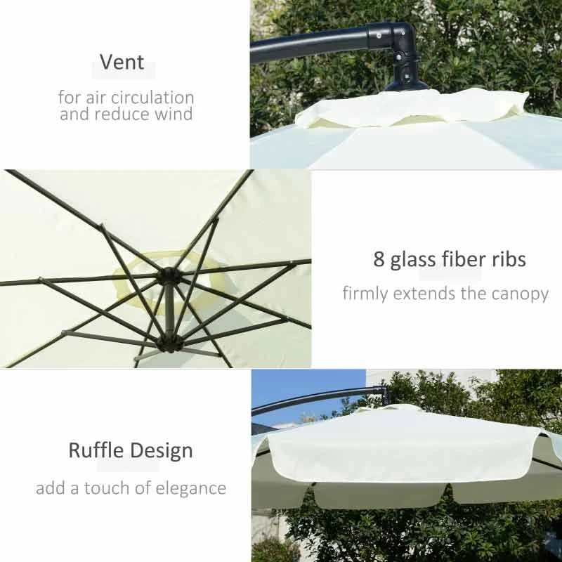 Outsunny 2.7m Banana Cantilever Parasol With Crank Handle And Cross Base - Cream White - 84D-161 6 Outsunny 2.7m Banana Cantilever Parasol With Crank Handle And Cross Base - Cream White - 84D-161 - Image 6