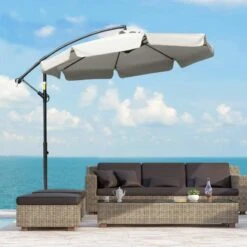 Outsunny 2.7m Banana Cantilever Parasol With Crank Handle And Cross Base - Cream White - 84D-161