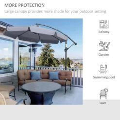 Outsunny 2.7m Banana Cantilever Parasol With Crank Handle And Cross Base - Dark Grey - 84D-161CG -OUTSUNNY Sales Shop outsunny 84d 161cg 5