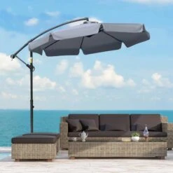 Outsunny 2.7m Banana Cantilever Parasol With Crank Handle And Cross Base - Dark Grey - 84D-161CG