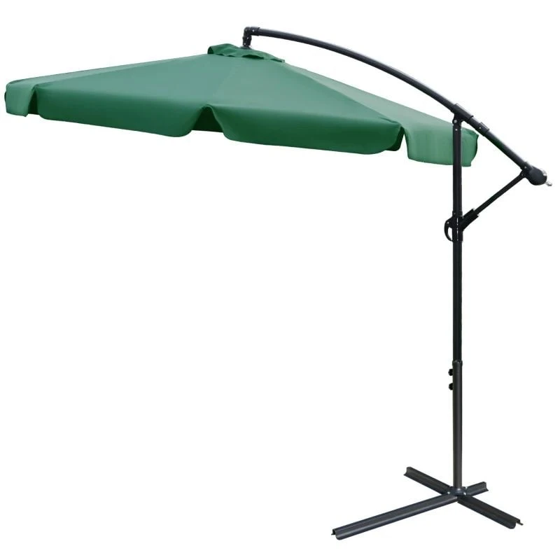 Outsunny 2.7m Banana Cantilever Parasol With Crank Handle And Cross Base - Green - 84D-161GN 2 Outsunny 2.7m Banana Cantilever Parasol With Crank Handle And Cross Base - Green - 84D-161GN - Image 2