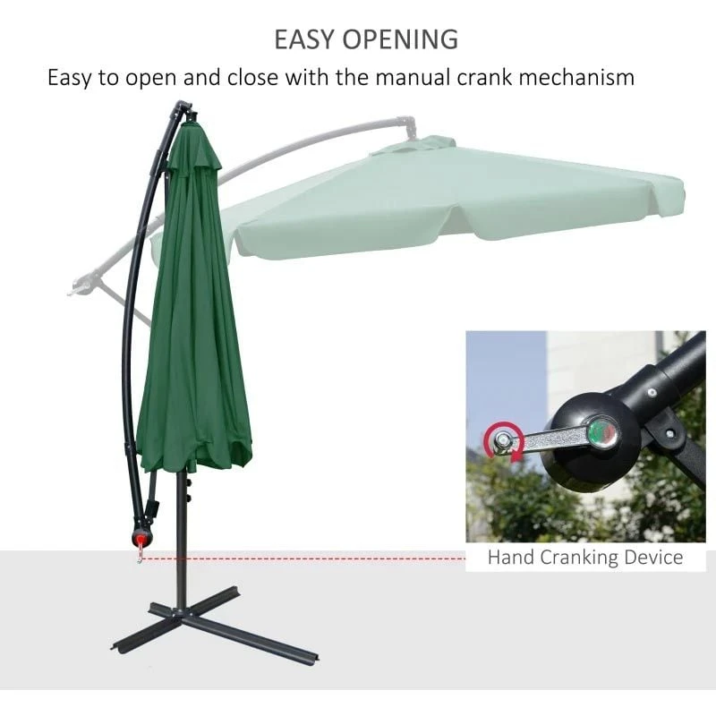 Outsunny 2.7m Banana Cantilever Parasol With Crank Handle And Cross Base - Green - 84D-161GN 8 Outsunny 2.7m Banana Cantilever Parasol With Crank Handle And Cross Base - Green - 84D-161GN - Image 8