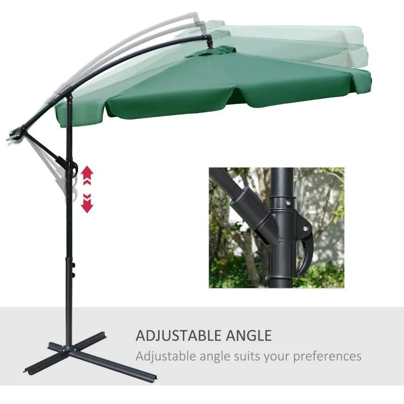 Outsunny 2.7m Banana Cantilever Parasol With Crank Handle And Cross Base - Green - 84D-161GN 7 Outsunny 2.7m Banana Cantilever Parasol With Crank Handle And Cross Base - Green - 84D-161GN - Image 7