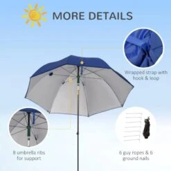 Outsunny 2m Fishing Beach Parasol With Sides And Push Botton Tilt & Carry Bag - Blue - 84D-173BU -OUTSUNNY Sales Shop outsunny 84d 173bu 7