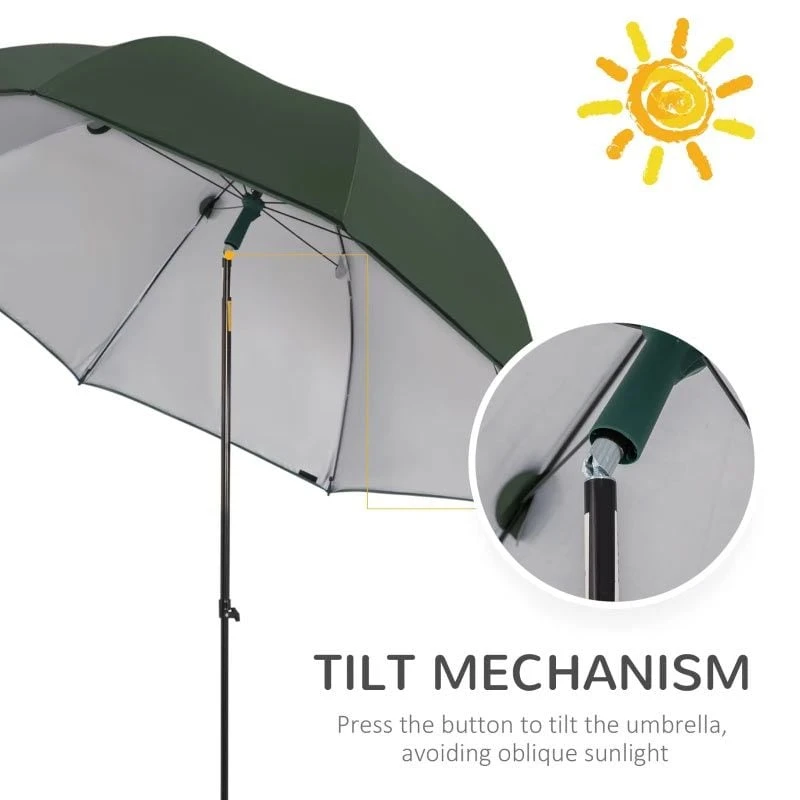 Outsunny 2m Fishing Beach Parasol With Sides And Push Button Tilt & Carry Bag - Green - 84D-173GN 8 Outsunny 2m Fishing Beach Parasol With Sides And Push Button Tilt & Carry Bag - Green - 84D-173GN - Image 8