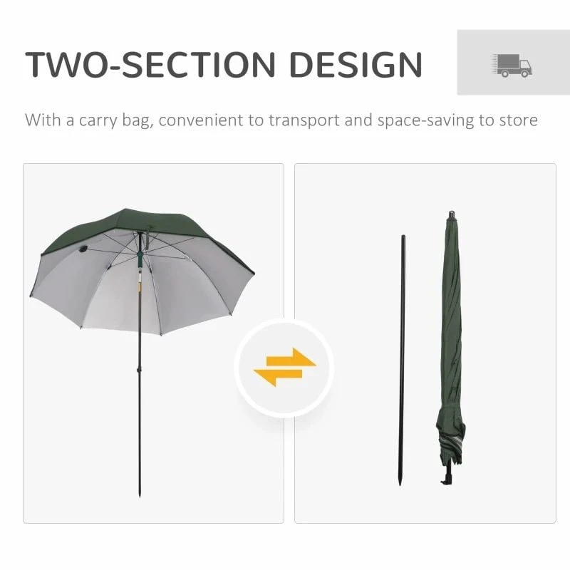 Outsunny 2m Fishing Beach Parasol With Sides And Push Button Tilt & Carry Bag - Green - 84D-173GN 7 Outsunny 2m Fishing Beach Parasol With Sides And Push Button Tilt & Carry Bag - Green - 84D-173GN - Image 7