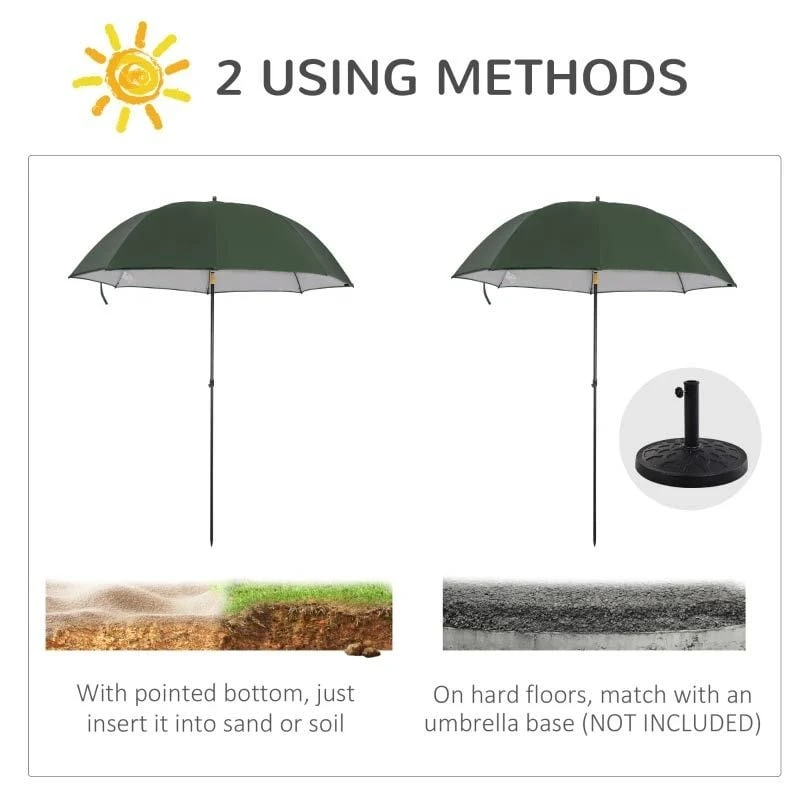 Outsunny 2m Fishing Beach Parasol With Sides And Push Button Tilt & Carry Bag - Green - 84D-173GN 6 Outsunny 2m Fishing Beach Parasol With Sides And Push Button Tilt & Carry Bag - Green - 84D-173GN - Image 6
