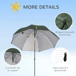 Outsunny 2m Fishing Beach Parasol With Sides And Push Button Tilt & Carry Bag - Green - 84D-173GN 14 Outsunny 2m Fishing Beach Parasol With Sides And Push Button Tilt & Carry Bag - Green - 84D-173GN -OUTSUNNY Sales Shop outsunny 84d 173gn 7