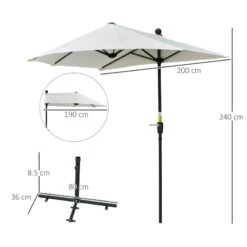 Outsunny 2m Half Balcony Parasol With Crank Handle & Base - Cream White - 84D-175CW -OUTSUNNY Sales Shop outsunny 84d 175cw 2
