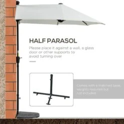 Outsunny 2m Half Balcony Parasol With Crank Handle & Base - Cream White - 84D-175CW -OUTSUNNY Sales Shop outsunny 84d 175cw 3
