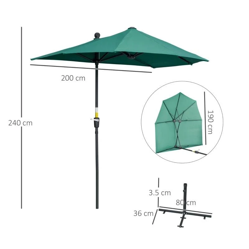 Outsunny 2m Half Balcony Parasol With Crank Handle & Base - Dark Green - 84D-175DG 9 Outsunny 2m Half Balcony Parasol With Crank Handle & Base - Dark Green - 84D-175DG - Image 9