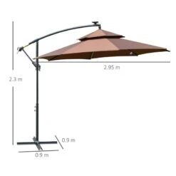 Outsunny 3m Cantilever Banana Parasol With LED Solar Lights, Crank, 8 Sturdy Ribs And Cross Base - Coffee - 84D-180CF 19 Outsunny 3m Cantilever Banana Parasol With LED Solar Lights, Crank, 8 Sturdy Ribs And Cross Base - Coffee - 84D-180CF -OUTSUNNY Sales Shop outsunny 84d 180cf 2