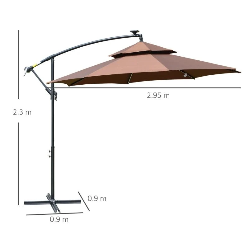 Outsunny 3m Cantilever Banana Parasol With LED Solar Lights, Crank, 8 Sturdy Ribs And Cross Base - Coffee - 84D-180CF 10 Outsunny 3m Cantilever Banana Parasol With LED Solar Lights, Crank, 8 Sturdy Ribs And Cross Base - Coffee - 84D-180CF - Image 10