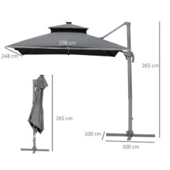 Outsunny 3m Cantilever Parasol Solar LED Lighted Hanging Canopy With Tilt And Crank Handle And Cross Base - Grey - 84D-184CG 19 Outsunny 3m Cantilever Parasol Solar LED Lighted Hanging Canopy With Tilt And Crank Handle And Cross Base - Grey - 84D-184CG -OUTSUNNY Sales Shop outsunny 84d 184cg 2