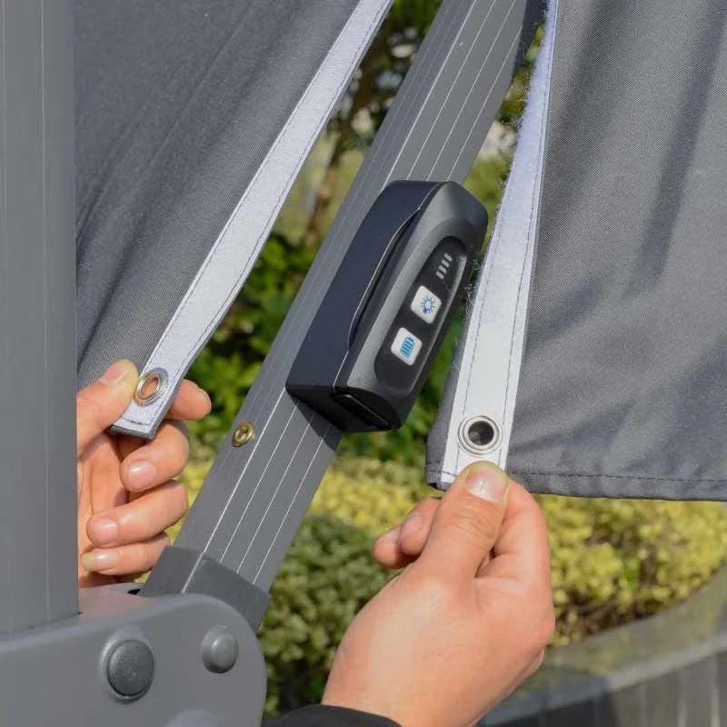 Outsunny 3m Cantilever Parasol Solar LED Lighted Hanging Canopy With Tilt And Crank Handle And Cross Base - Grey - 84D-184CG 5 Outsunny 3m Cantilever Parasol Solar LED Lighted Hanging Canopy With Tilt And Crank Handle And Cross Base - Grey - 84D-184CG - Image 5