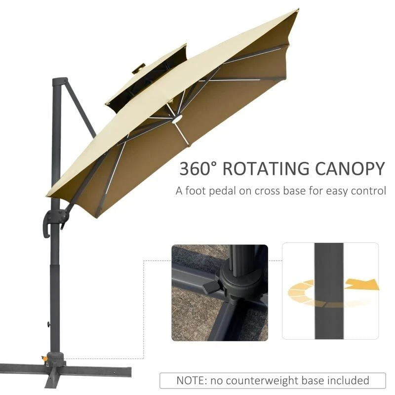 Outsunny 3m Cantilever Parasol Solar LED Lighted Hanging Canopy With Tilt And Crank Handle And Cross Base - Beige - 84D-184KK 9 Outsunny 3m Cantilever Parasol Solar LED Lighted Hanging Canopy With Tilt And Crank Handle And Cross Base - Beige - 84D-184KK - Image 9